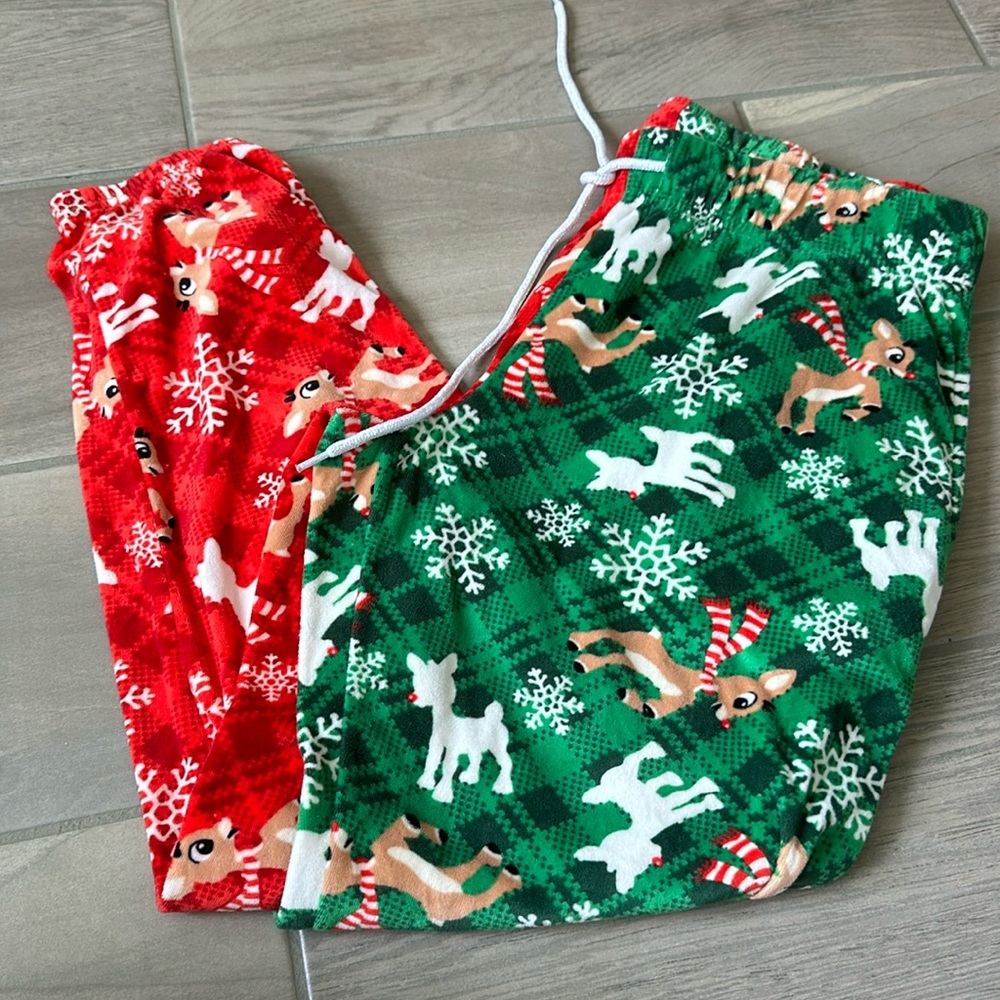 Rudolph split color fleece joggers